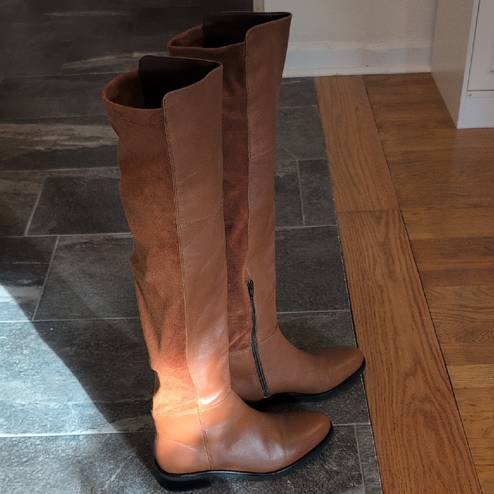 Barneys New York Leather Brown Knee-High Women's Boots